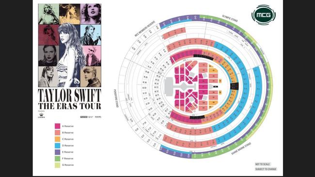 The venue map for Taylor's Melbourne shows.