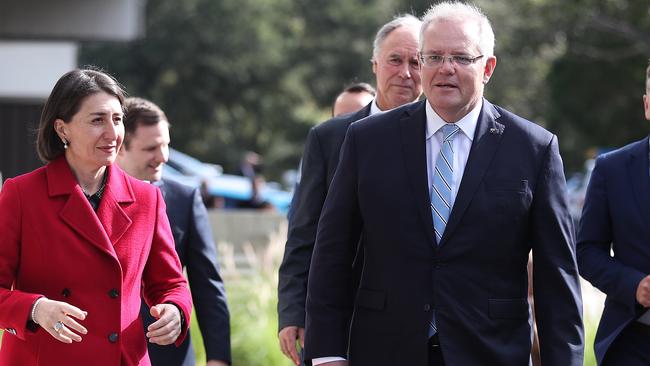 Prime Minister Scott Morrison and Premier Gladys Berejiklian in happier times. Picture: Brett Costello