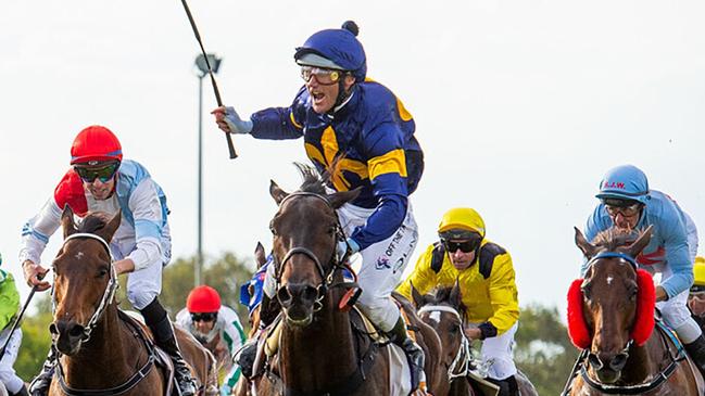 Damien Oliver won his last race ride aboard Munhamek in the Gold Rush. Picture Jorja King