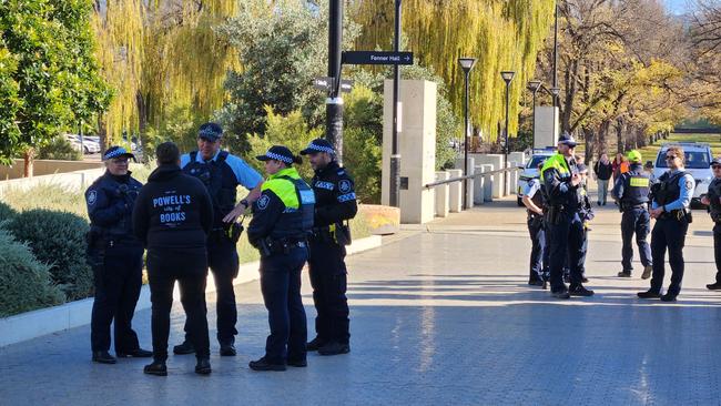 Police were on site to observe and monitor the situation. Picture: NewsWire/ Martin Ollman