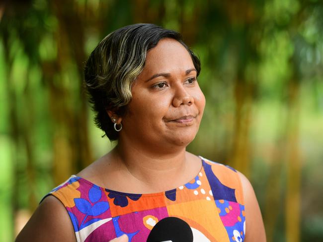 NT Minister for Education Selena Uibo addresses media on Monday following the NT Government's 10 year student Inclusion plan.Picture: Justin Kennedy