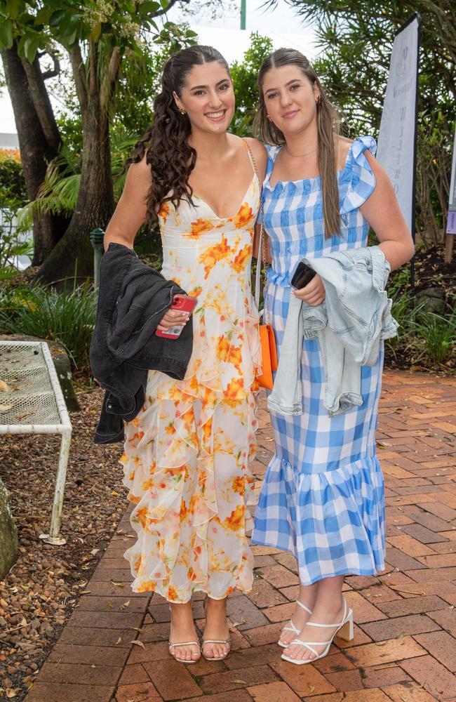 (From left) Ella Nixon and Annie Omochain. Weetwood Raceday at Toowoomba Turf Club. Saturday, September 28, 2024. Picture: Nev Madsen.