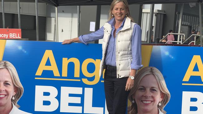 Moncrieff LNP candidate Angie Bell at a polling booth on the Gold Coast.