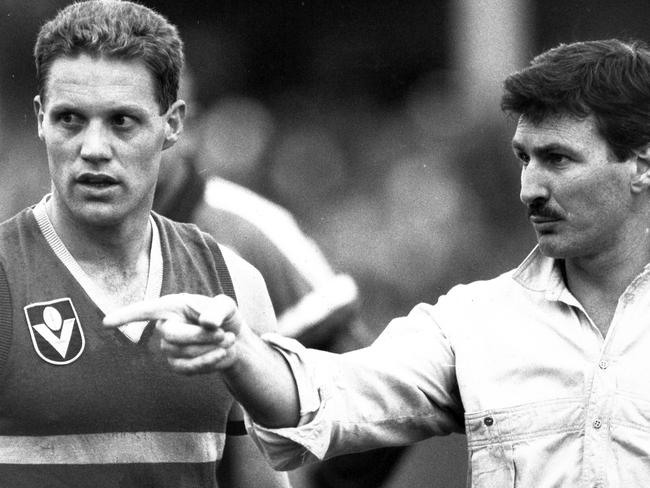 Kennedy with Dogs coach Mick Malthouse in 1988.