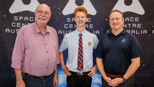 Leichhardt MP Warren Entsch, Mareeba State High School student Toby Fealy and SCA CEO James Palmer. Picture: Colyn Huber