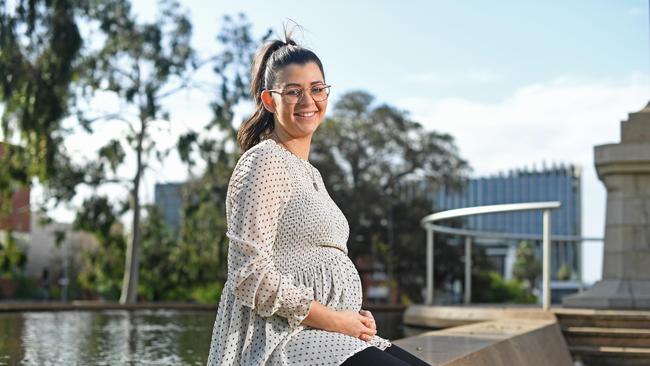 Nicole Van Den Brink, who is 23 weeks pregnant. UniSA research explains why the flu can be so devastating for pregnant women. Picture: Tom Huntley