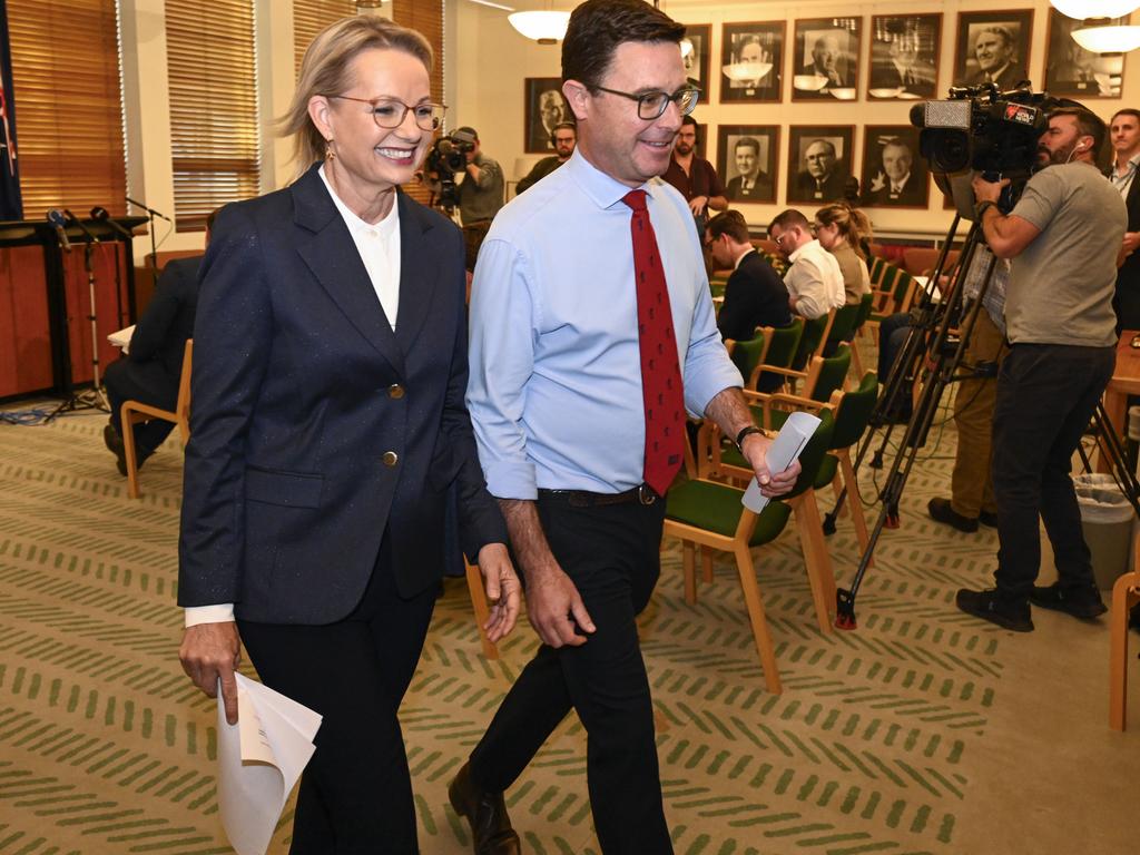 And just like that, the Coalition romance was reborn: Liberal Party leader Sussan Ley and National Party leader David Littleproud held a press conference confirming the reunion on May 28 at Parliament House in Canberra. Picture: NewsWire/Martin Ollman