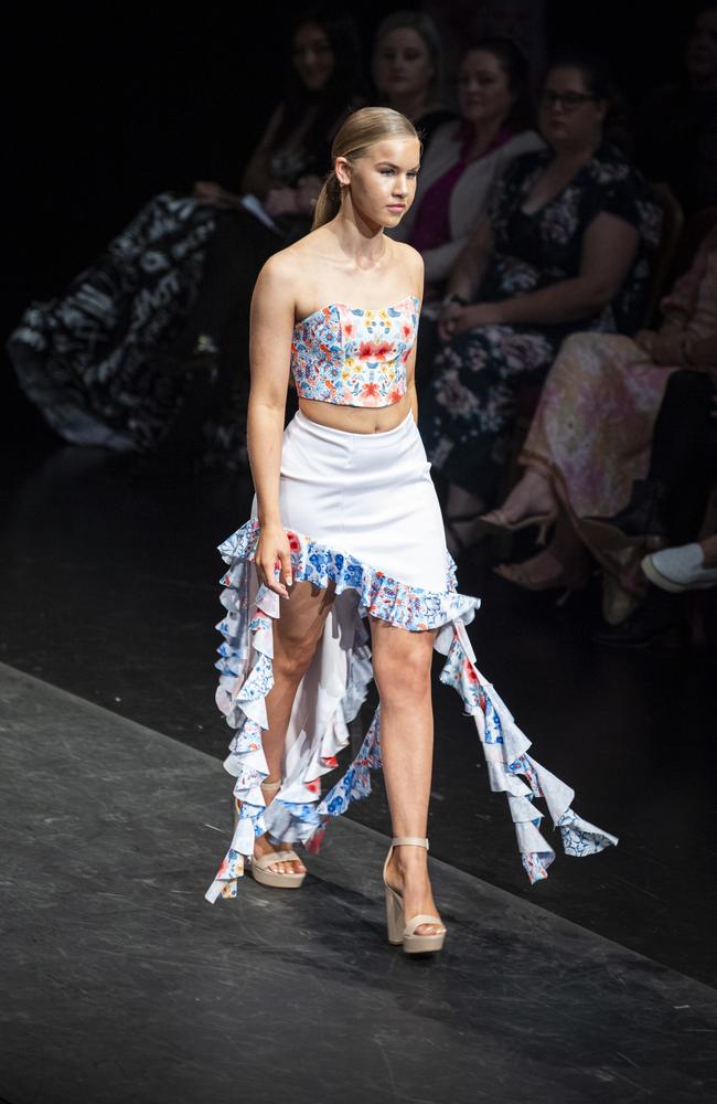 Designs by Fairholme College fashion are featured on the Emerging Designers runway of Toowoomba Fashion Festival at The Armitage Centre, Saturday, March 16, 2024. Picture: Kevin Farmer