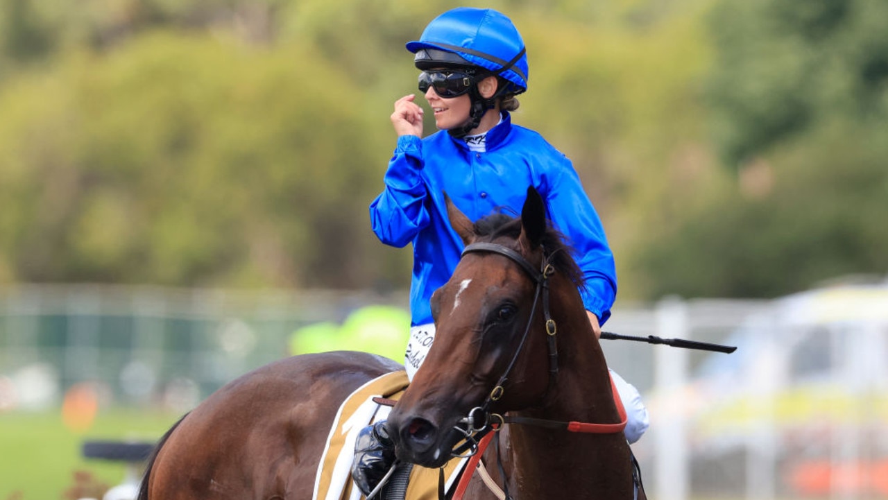 SYDNEY, AUSTRALIA - FEBRUARY 20: Rachel King on Andermatt returns to scale after winning race 1 the Chandon Handicap during Sydney Racing at Rosehill Gardens on February 20, 2021 in Sydney, Australia. (Photo by Mark Evans/Getty Images)