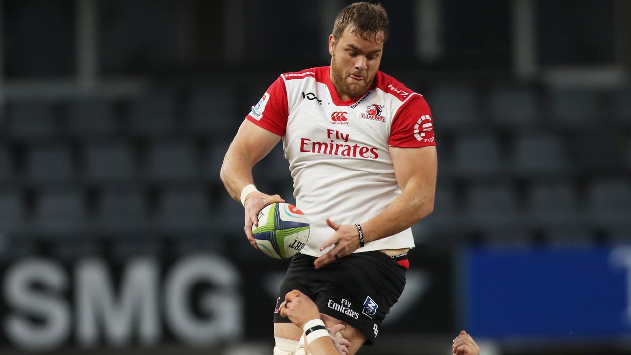 Andries Ferreira of the Lions takes a lineout at Kings Park.