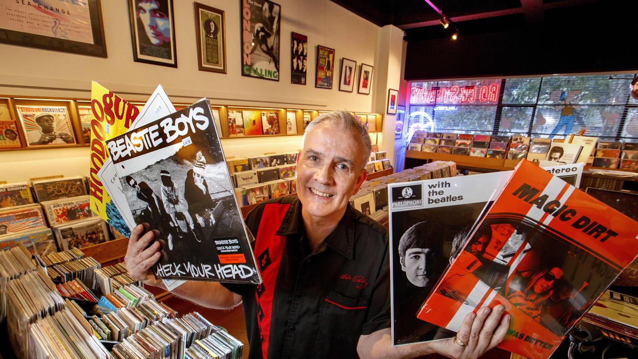 Pat Monaghan, owner of Rock Steady Records in Melbourne’s CBD. Picture: David Geraghty