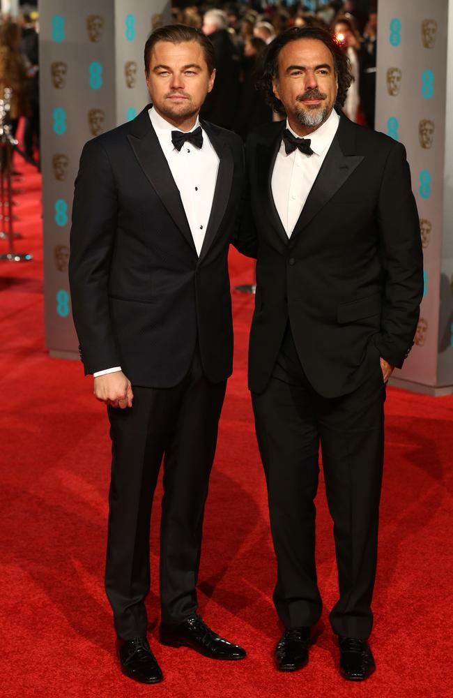 Leonardo DiCaprio and Alejandro G. Inarritu attend the British Academy Film Awards at the Royal Opera House on February 14, 2016 in London. Picture: AFP