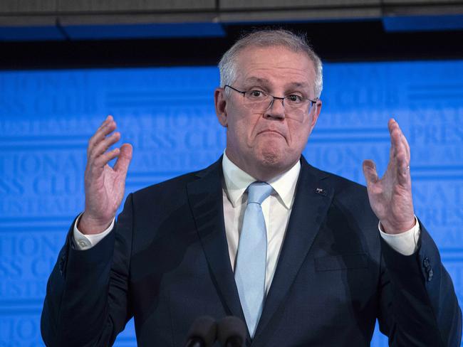 Scott Morrison during his 'Pre-Budget Address' at the National Press Club in Canberra Picture: NCA NewsWire / Gary Ramage