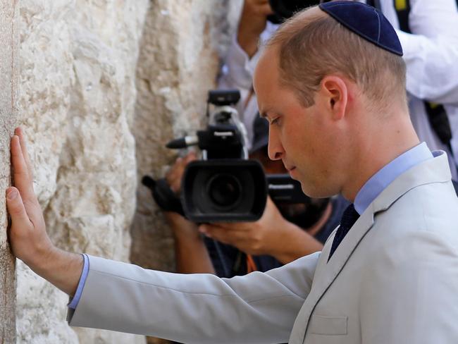 Prince William visits the Western Wall in Jerusalem's Old City in 2018. Picture: AFP