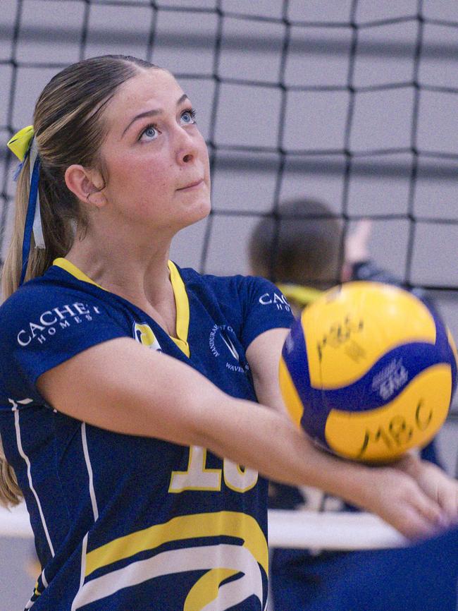 Woodroffe SHS V Iona College in the Australian Volleyball Schools Cup is being played at the Gold Coast Sports and Leisure Centre in Carrara. Picture: Glenn Campbell