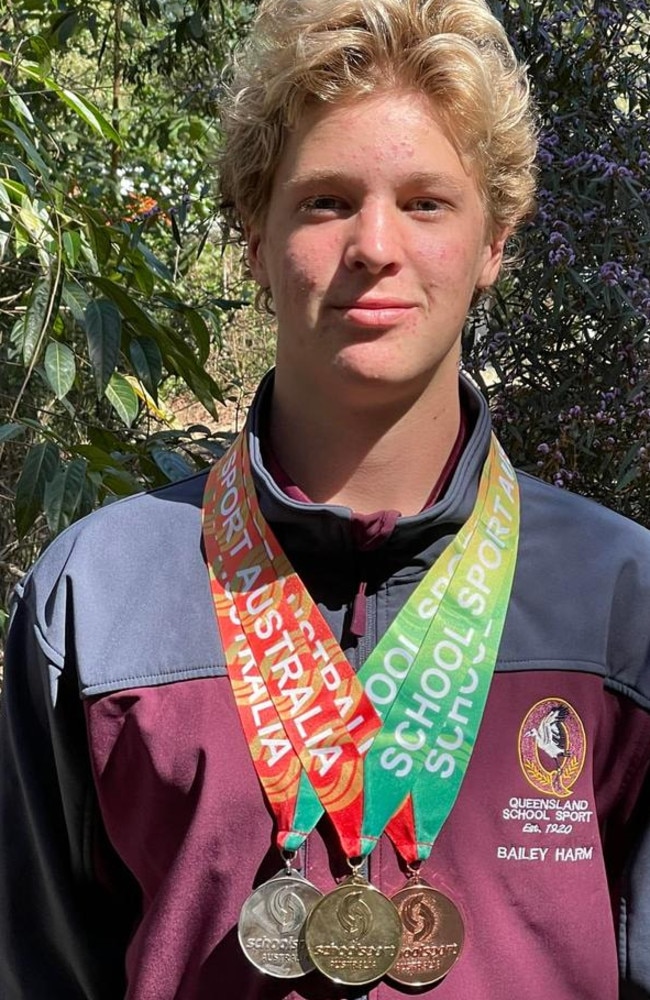 Bailey Harm winning a trio of medals at the National School Sport (Photo: Allora Swimming Pool)