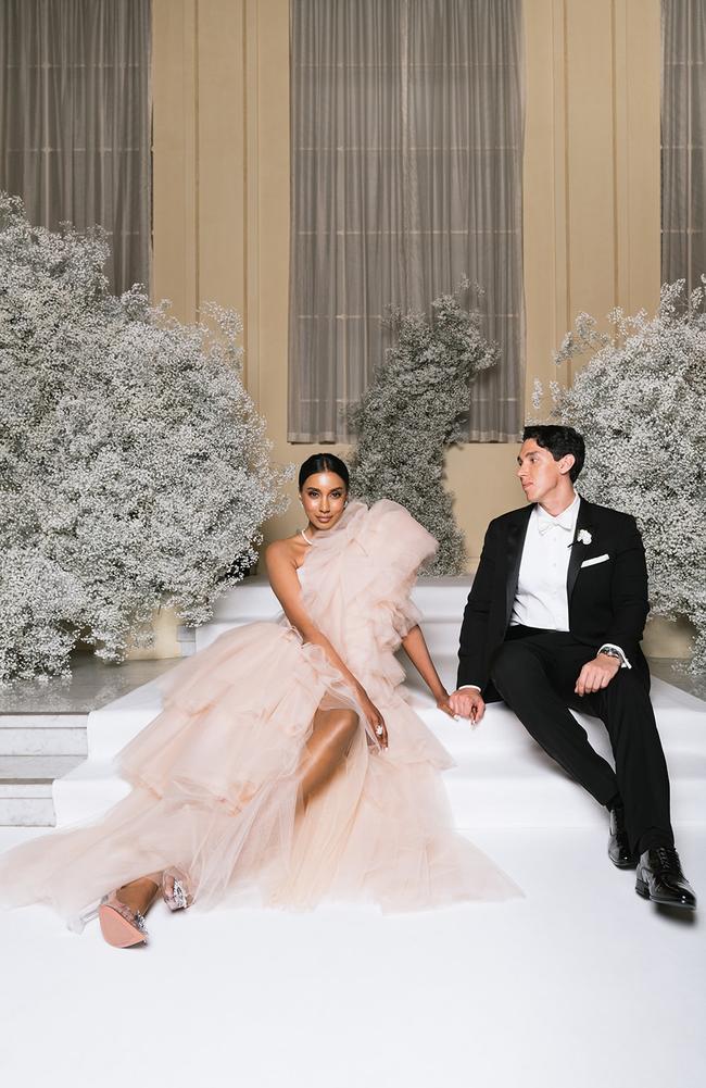 Rishie-Howell wore a custom designed gown by Off-White ℅ Virgil Ablohat. Picture: Alexandra Drewniak/Wild Romantic Photography