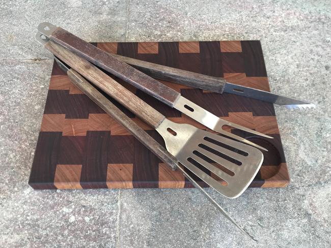 Auction of Bob Hawke & Blanche d'Alpuget Mementos Curiosities Art and Design: Three Piece BBQ Set together with a wooden board . Picture: Supplied