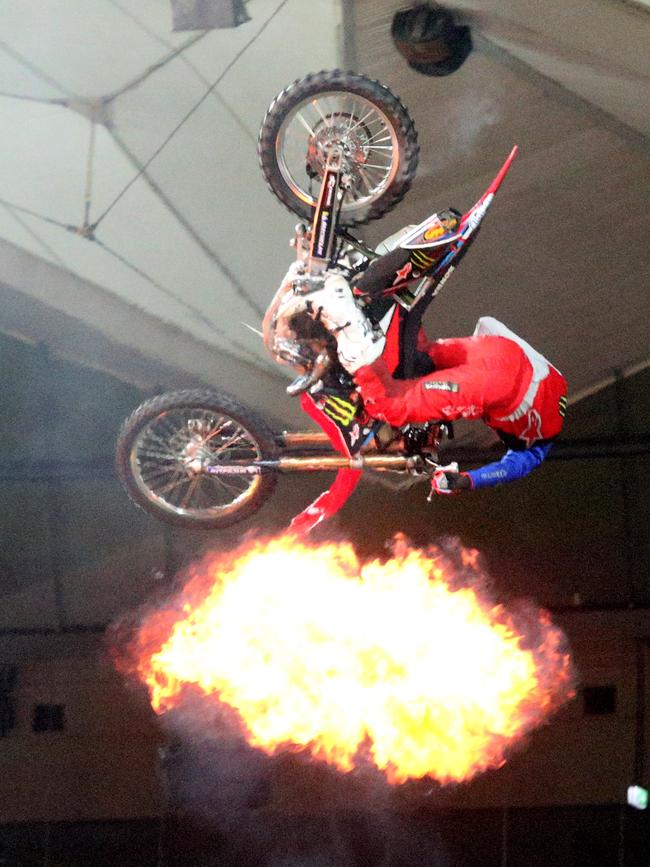 Nitro Circus at Kardinia Park on March 7, 2022. Stunts, crowd reactions, fireworks, plenty of colour. Picture: Mark Wilson