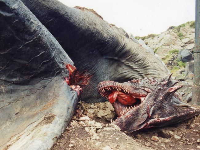 A slain dragon from the set of the movie <i>Reign of Fire</i>.