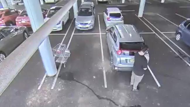 Fineanganofo was captured on CCTV using his knife to scratch a car outside Bunnings Warehouse. Picture: Supplied