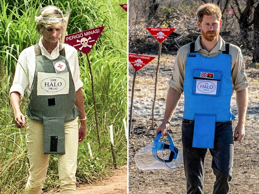 Prince Harry followed in Princess Diana’s footsteps in Angola on the royal tour, walking through a minefield in Angola. Picture: The Halo Trust