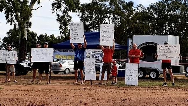 SAFETY FEARS: Workers protesting outside Anglo American’s Moranbah North Mine.