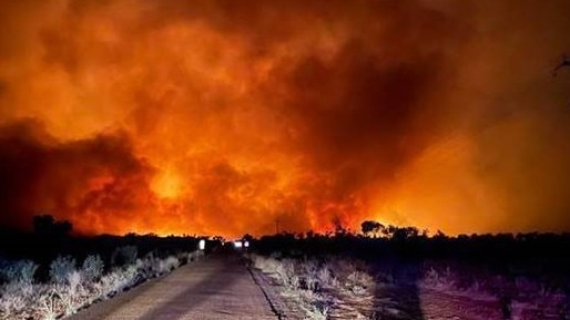 A bushfire that began at Kuraya Outstation burns near Tennant Creek. Picture: Bushfires NT