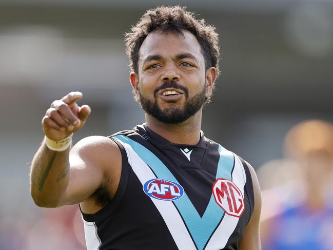 NCA. MELBOURNE, AUSTRALIA. May 3rd, 2025 . AFL .  Round 8.  Western Bulldogs vs Port Adelaide at Mars Stadium, Ballarat.   Willie Rioli of the Power     . Picture: Michael Klein