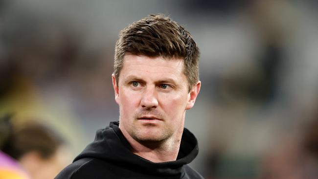 MELBOURNE, AUSTRALIA - JULY 30: Andrew McQualter, Interim Senior Coach of the Tigers looks on during the 2023 AFL Round 20 match between the Richmond Tigers and the Melbourne Demons at Melbourne Cricket Ground on July 30, 2023 in Melbourne, Australia. (Photo by Dylan Burns/AFL Photos via Getty Images)