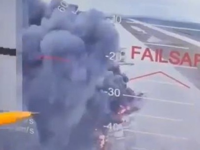 In this image taken from video released June 1, 2025, by a source in the Ukrainian Security Service shows a Ukrainian drone striking Russian planes deep in Russia's territory.