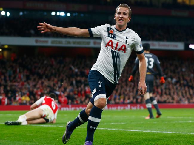 Harry Kane of Spurs celebrates scoring his side's opening goal.