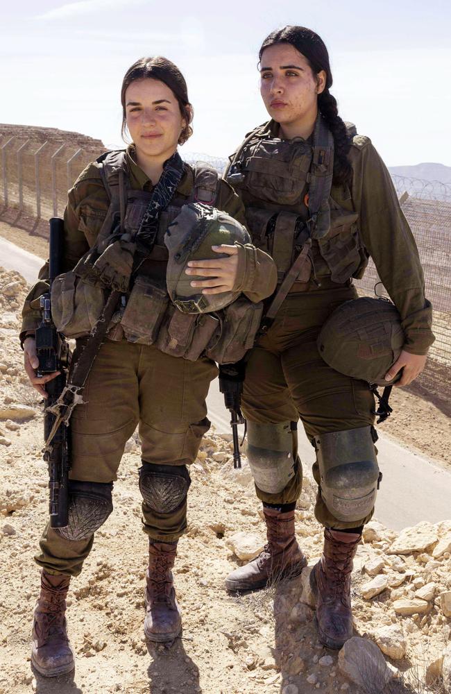Marom (R) and Eliora (L) from the Bardelas battalion, show the changing face of the Israeli military forces. Picture: Menahem Kahana/AFP