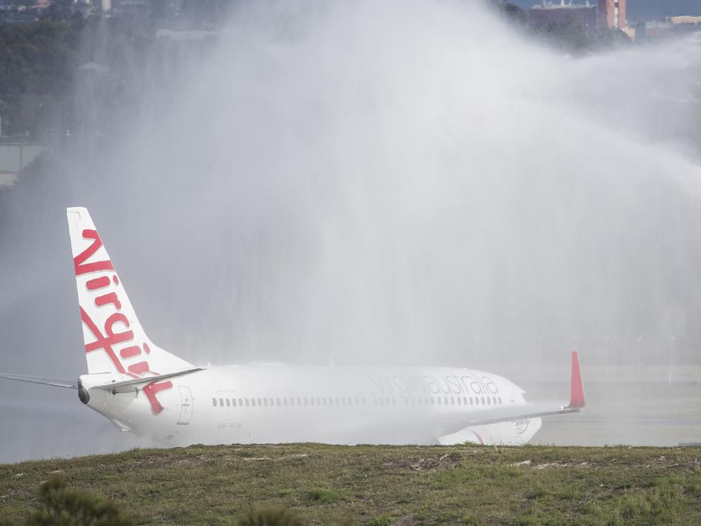 Virgin flight VA781 takes off for Cairns from the new parallel runway at Brisbane airport. Picture: Peter Wallis