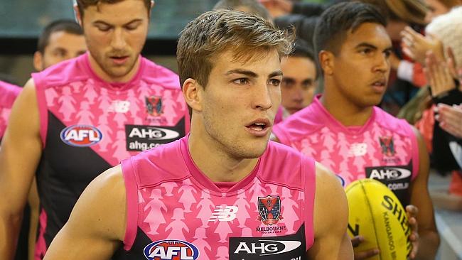 Jack Viney and the Demons wore commemorative pink and blue jumpers against the Bulldogs.