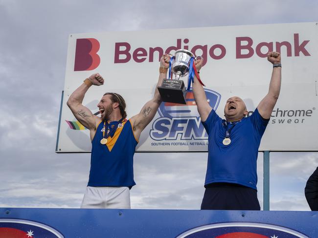 Southern league Division 1 Grand Final: Cheltenham v Cranbourne. Cranbourne players celebrate their win. Picture: Valeriu Campan