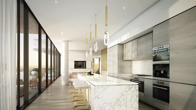Realm Adelaide penthouse kitchen. Artwork supplied.