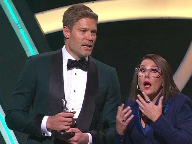Julia Morris and Chris Brown accepted the award for Outstanding Reality Program with I'm A Celebrity Get Me Out Of Here taking the gong. NINE