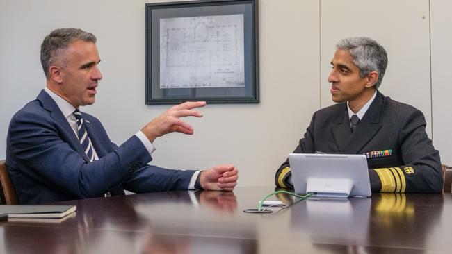 Premier Peter Malinauskas meets with United States Surgeon General Dr Vivek Murthy. Picture: Supplied