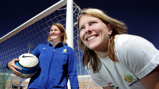 Former Matildas star Alicia Ferguson, right, in 2007