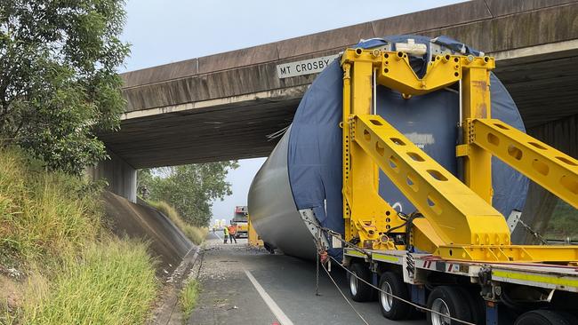 The truck struck the Mt Crosby Rd overpass at North Tivoli on Friday. Picture: TMR