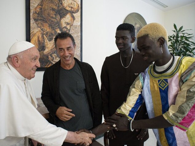 Pope Francis meets Matteo Garrone, Seydou Sarr and Moustapha Fall