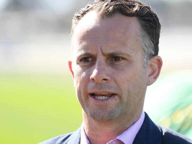 Melbourne Racing Club CEO Josh Blanksby speaks to journalists ahead of the Caulfield Cup at Caulfield Racecourse in Melbourne, Friday, October 19, 2018. (AAP Image/Julian Smith) NO ARCHIVING