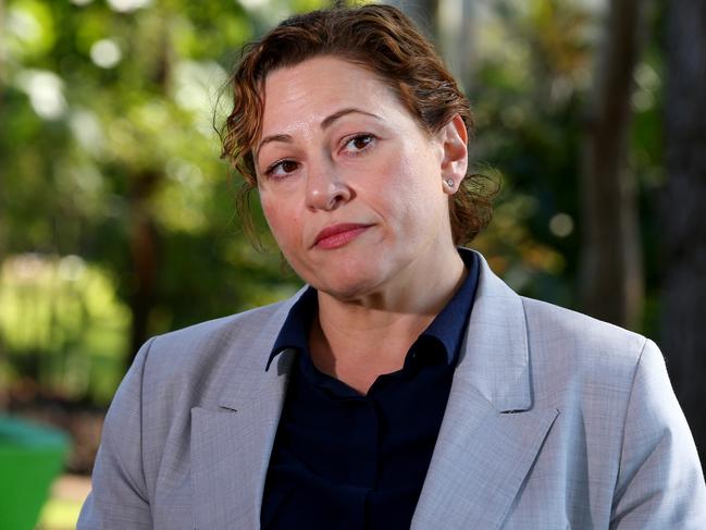 Treasurer Jackie Trad faces the media yesterday after returning from an overseas trade mission. Picture: David Clark/AAP