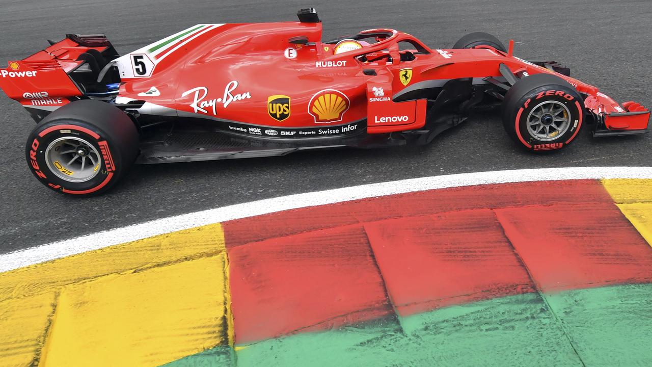 Sebastian Vettel led a Ferrari 1-2 in the third practice session for the Belgian GP.