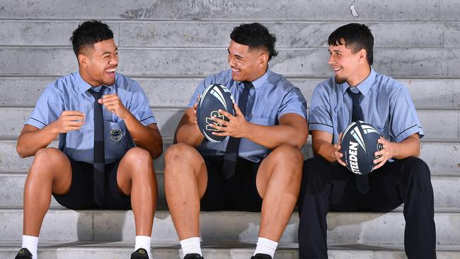 Elijah Tagiilima, Alexanda Leapai and Jaycob Kingston-Francis Profile shots ahead of the Langer Cup rugby league. Thursday May 4, 2023. Picture, John Gass