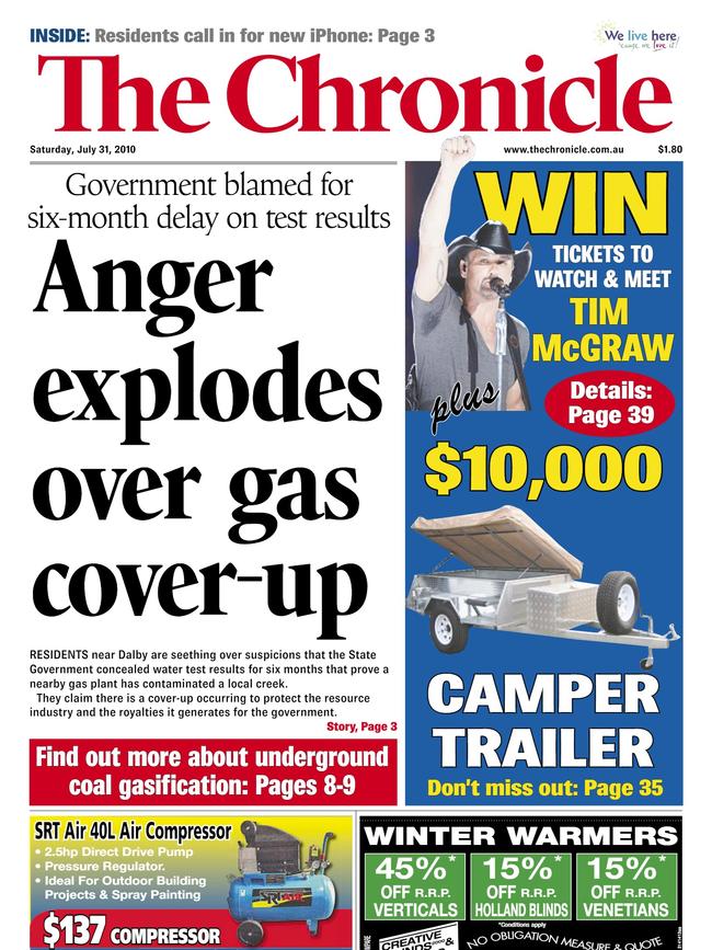 Front pages from The Toowoomba Chronicle in 2010.