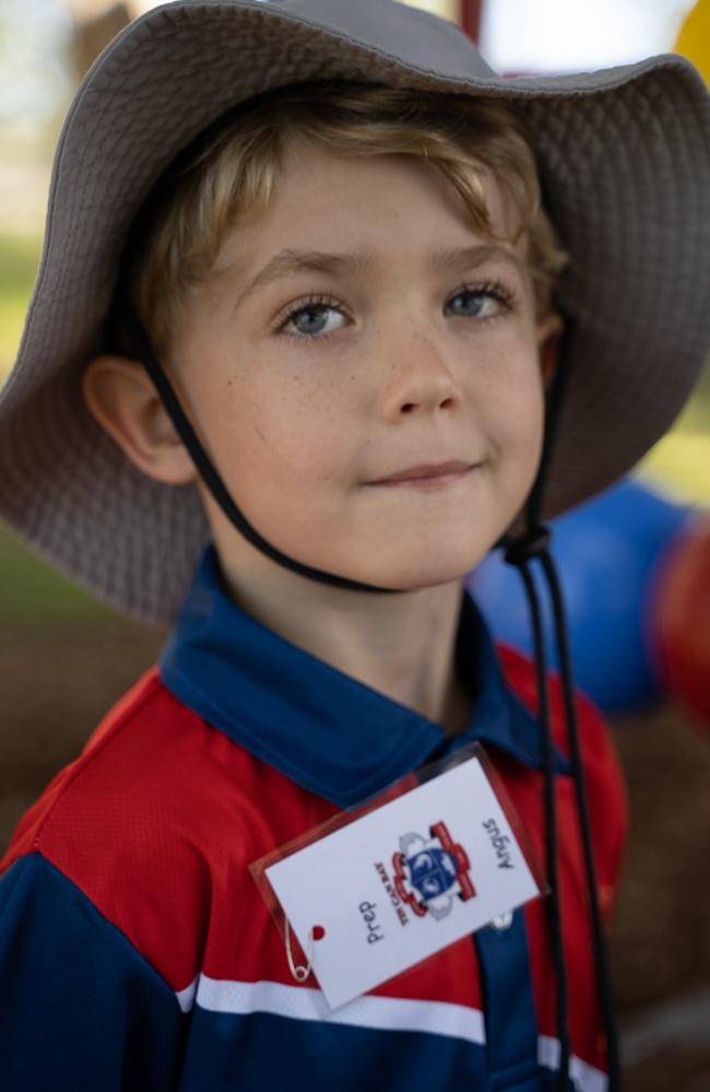 Tin Can Bay State School student Angus Hawkins on his first day of prep.