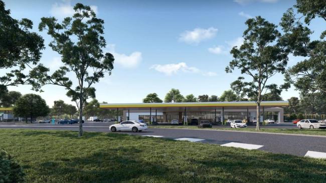 An artist's impression of the 24-hour service centre planned for New Italy, on the Pacific Highway.