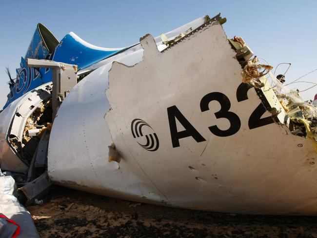 A piece of wreckage of Russian MetroJet Airbus A321 at the site of the crash in Sinai, Egypt, that killed all 224 people on board. Picture: EPA/Maxim Grigoriev / Russian Emergency Ministry